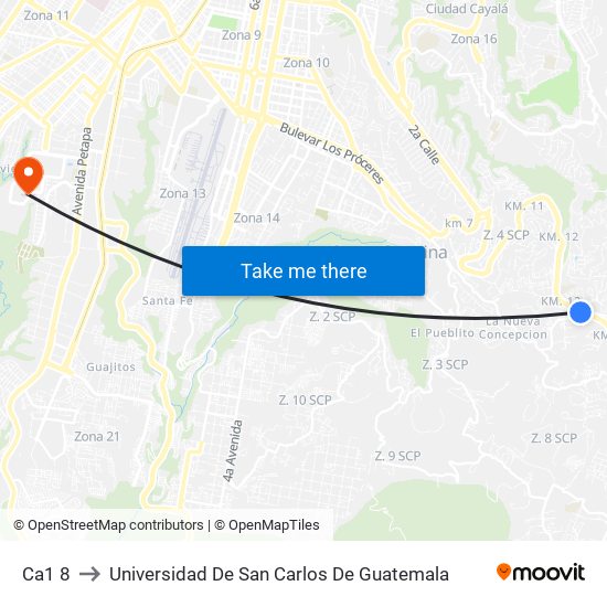 Ca1 8 to Universidad De San Carlos De Guatemala map