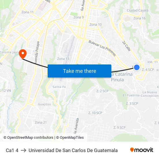 Ca1 4 to Universidad De San Carlos De Guatemala map