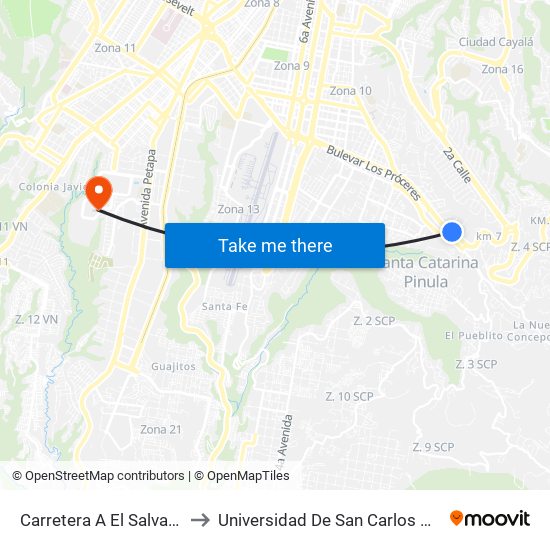 Carretera A El Salvador, 26-15 to Universidad De San Carlos De Guatemala map