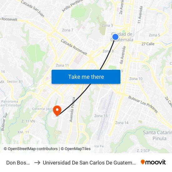 Don Bosco to Universidad De San Carlos De Guatemala map