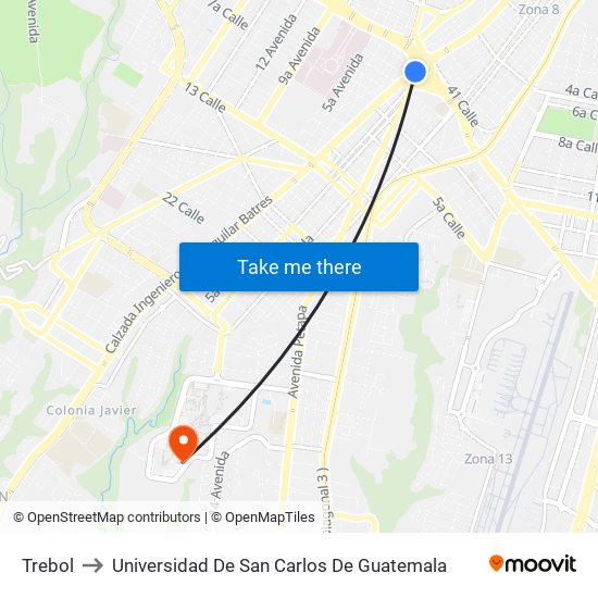 Trebol to Universidad De San Carlos De Guatemala map