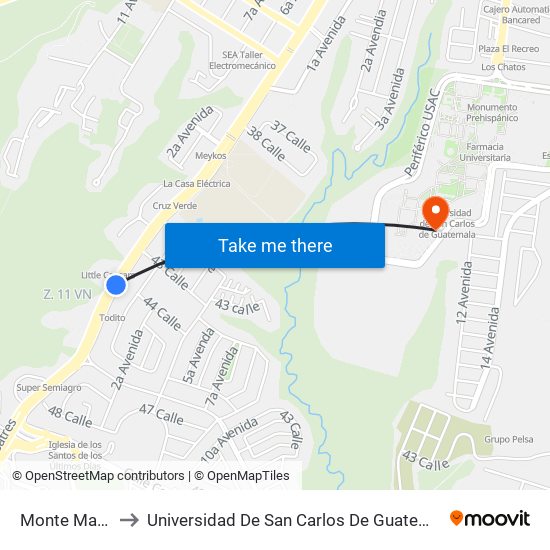 Monte Maria to Universidad De San Carlos De Guatemala map