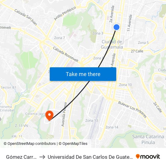 Gómez Carrillo to Universidad De San Carlos De Guatemala map