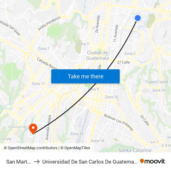 San Martín to Universidad De San Carlos De Guatemala map