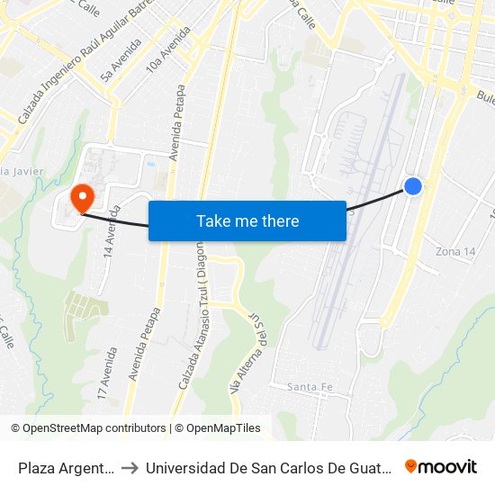 Plaza Argentina to Universidad De San Carlos De Guatemala map