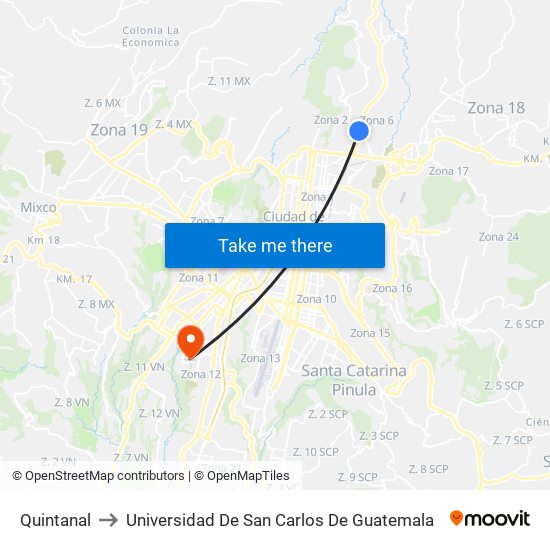 Quintanal to Universidad De San Carlos De Guatemala map