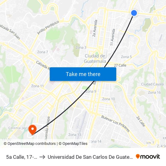 5a Calle, 17-27 to Universidad De San Carlos De Guatemala map