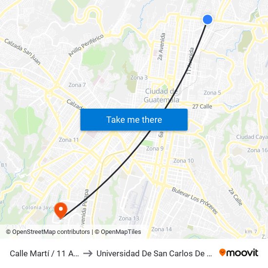 Calle Martí / 11 Avenida to Universidad De San Carlos De Guatemala map