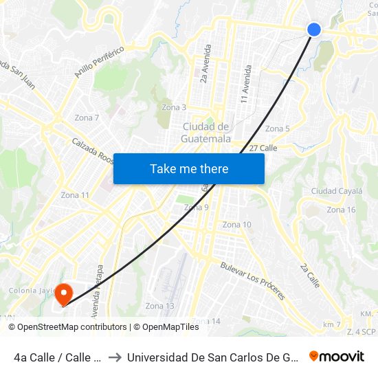 4a Calle / Calle Martí to Universidad De San Carlos De Guatemala map
