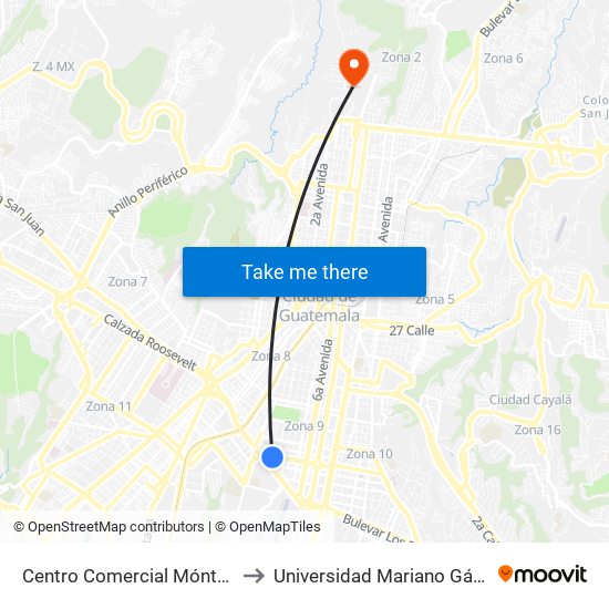 Centro Comercial Móntufar to Universidad Mariano Gálvez map