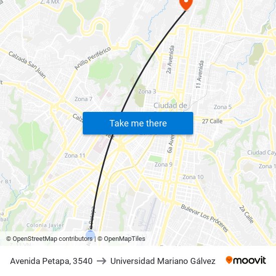 Avenida Petapa, 3540 to Universidad Mariano Gálvez map