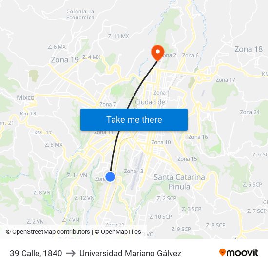 39 Calle, 1840 to Universidad Mariano Gálvez map