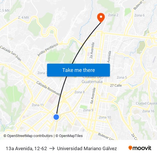 13a Avenida, 12-62 to Universidad Mariano Gálvez map