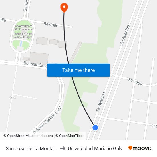 San José De La Montaña to Universidad Mariano Gálvez map