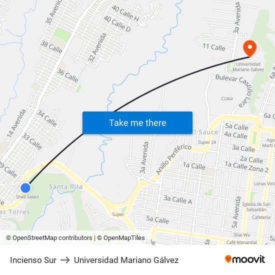 Incienso Sur to Universidad Mariano Gálvez map