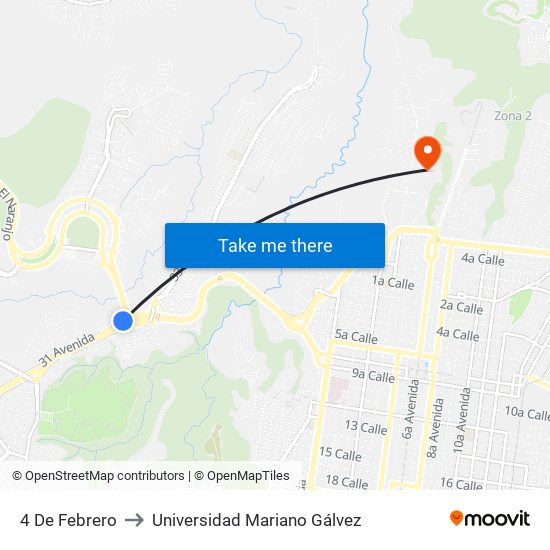 4 De Febrero to Universidad Mariano Gálvez map