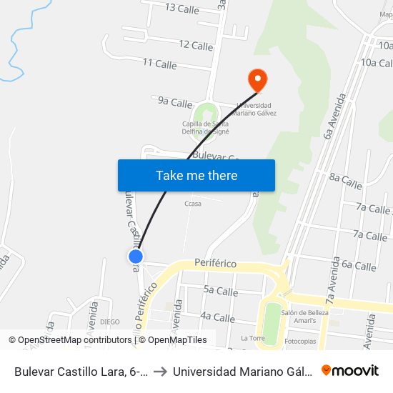 Bulevar Castillo Lara, 6-40 to Universidad Mariano Gálvez map