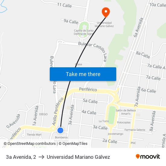 3a Avenida, 2 to Universidad Mariano Gálvez map