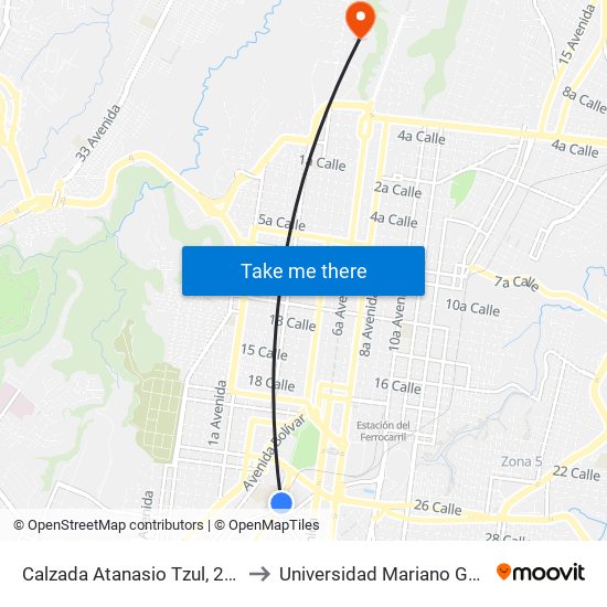 Calzada Atanasio Tzul, 26-38 to Universidad Mariano Gálvez map