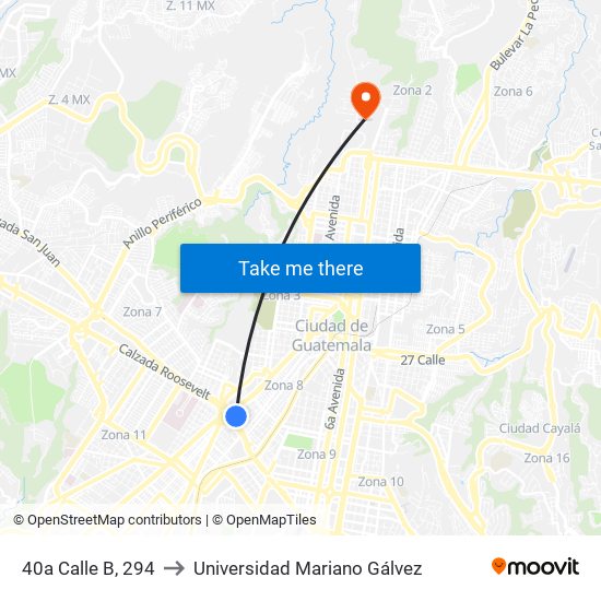 40a Calle B, 294 to Universidad Mariano Gálvez map