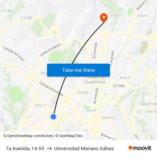7a Avenida, 14-55 to Universidad Mariano Gálvez map