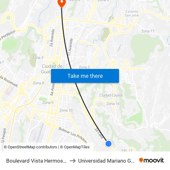 Boulevard Vista Hermosa, 23 to Universidad Mariano Gálvez map