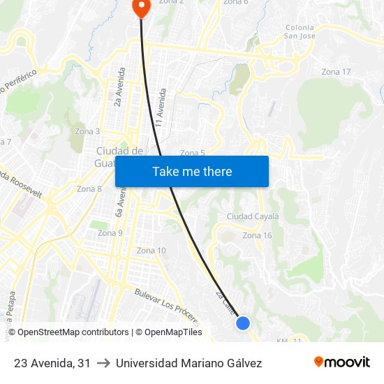 23 Avenida, 31 to Universidad Mariano Gálvez map