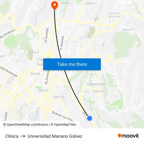 Clínica to Universidad Mariano Gálvez map