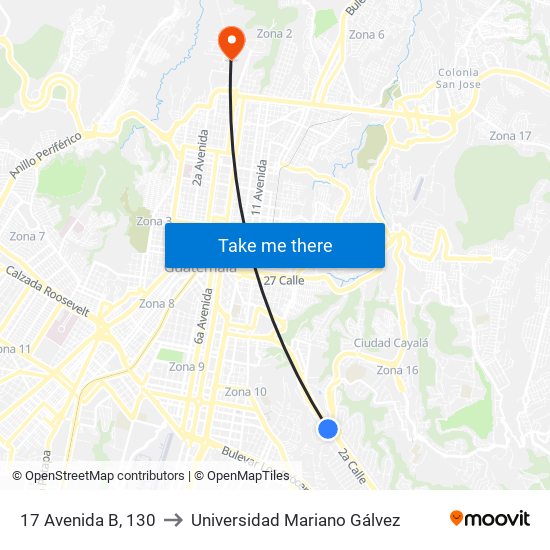 17 Avenida B, 130 to Universidad Mariano Gálvez map