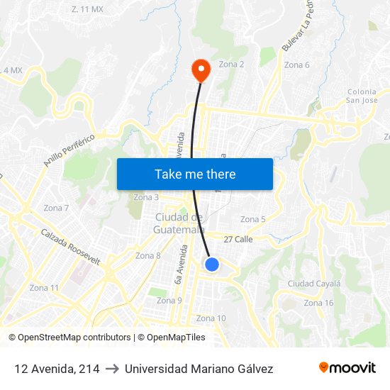 12 Avenida, 214 to Universidad Mariano Gálvez map