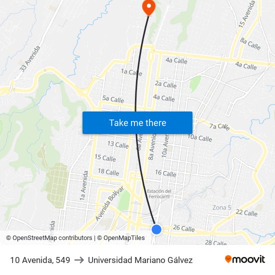 10 Avenida, 549 to Universidad Mariano Gálvez map