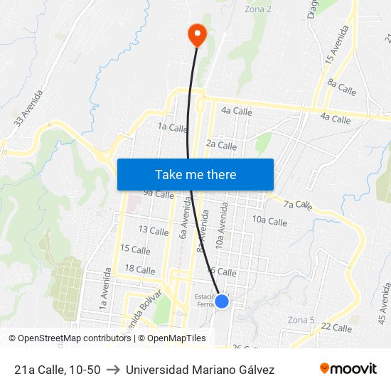 21a Calle, 10-50 to Universidad Mariano Gálvez map