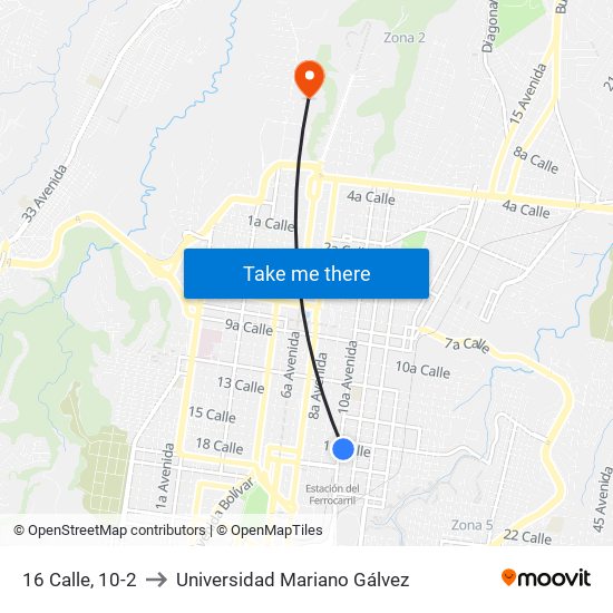 16 Calle, 10-2 to Universidad Mariano Gálvez map