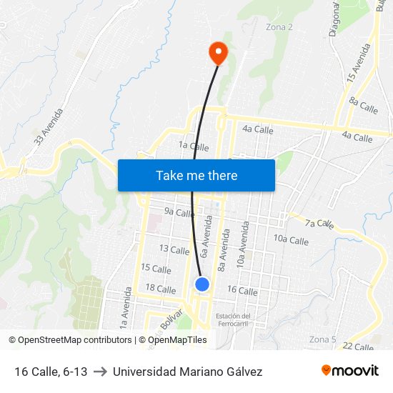 16 Calle, 6-13 to Universidad Mariano Gálvez map