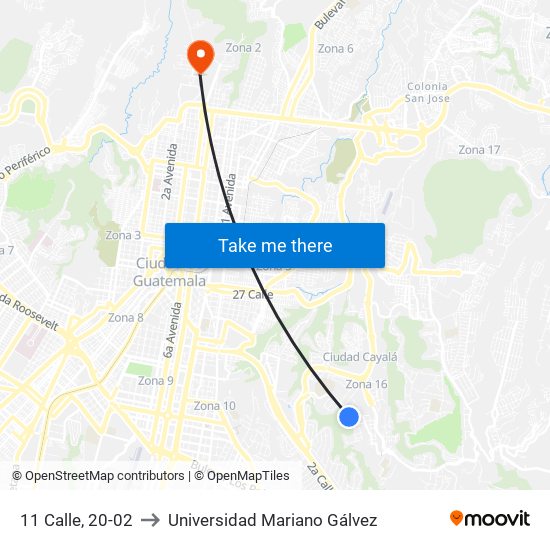 11 Calle, 20-02 to Universidad Mariano Gálvez map