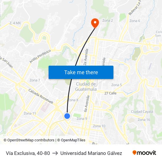 Vía Exclusiva, 40-80 to Universidad Mariano Gálvez map