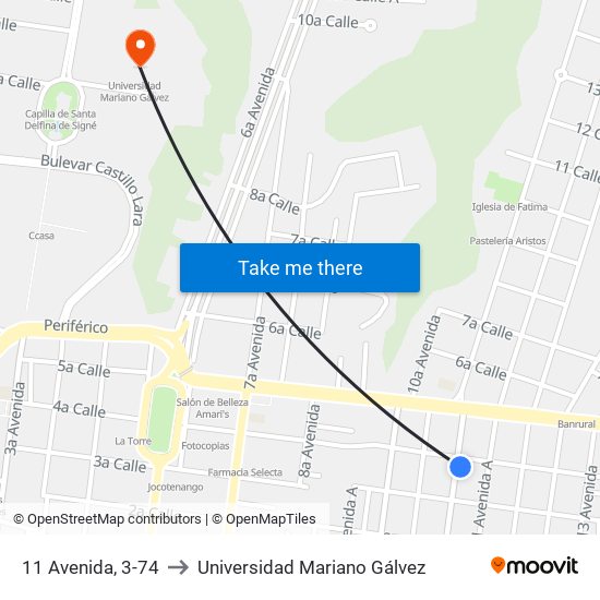 11 Avenida, 3-74 to Universidad Mariano Gálvez map