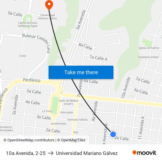 10a Avenida, 2-25 to Universidad Mariano Gálvez map