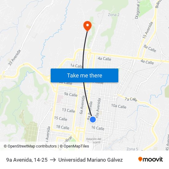 9a Avenida, 14-25 to Universidad Mariano Gálvez map