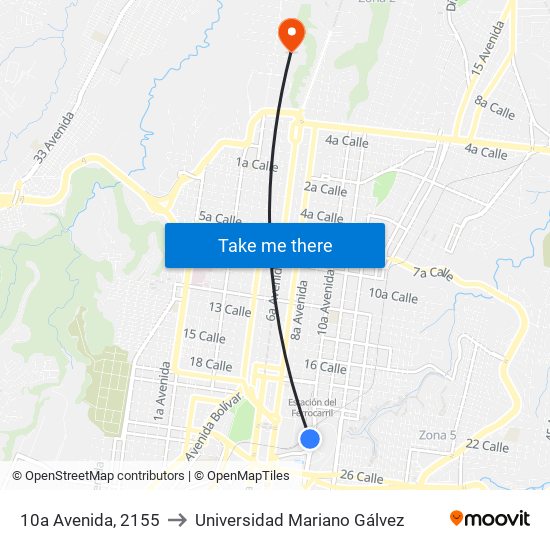 10a Avenida, 2155 to Universidad Mariano Gálvez map