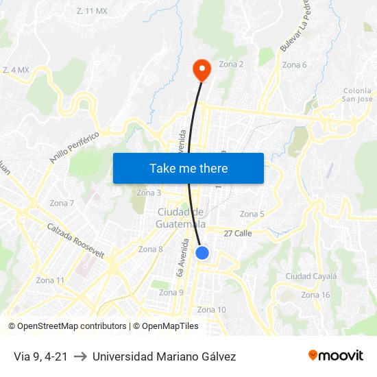 Via 9, 4-21 to Universidad Mariano Gálvez map
