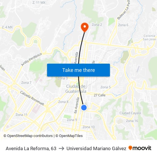 Avenida La Reforma, 63 to Universidad Mariano Gálvez map