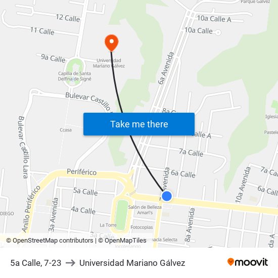 5a Calle, 7-23 to Universidad Mariano Gálvez map