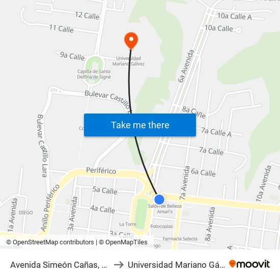Avenida Simeón Cañas, 4-46 to Universidad Mariano Gálvez map