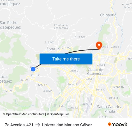 7a Avenida, 421 to Universidad Mariano Gálvez map