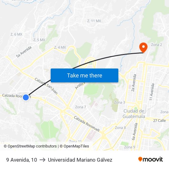 9 Avenida, 10 to Universidad Mariano Gálvez map