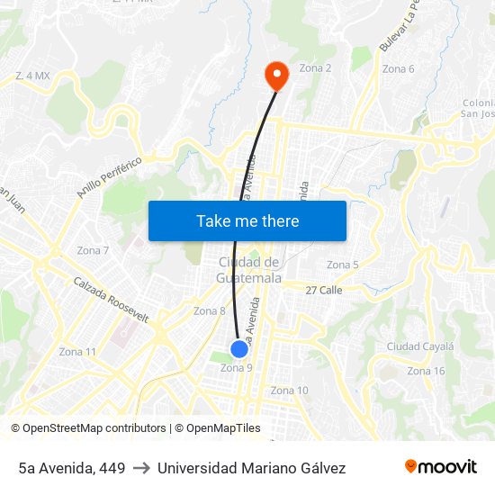 5a Avenida, 449 to Universidad Mariano Gálvez map