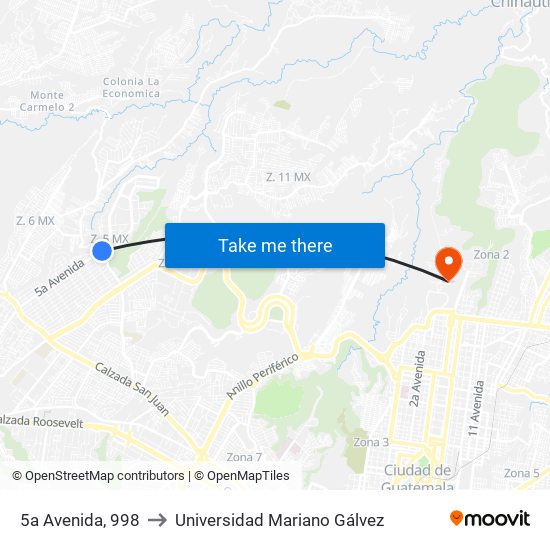 5a Avenida, 998 to Universidad Mariano Gálvez map