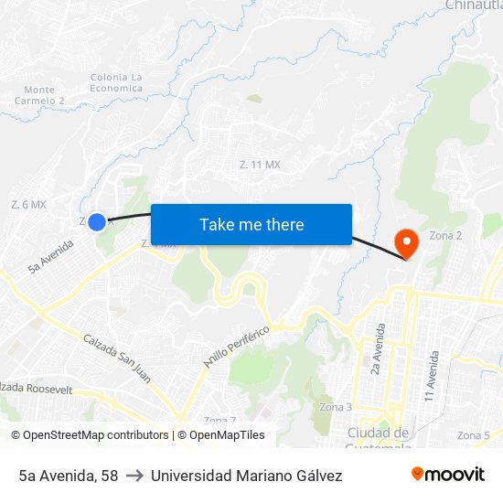 5a Avenida, 58 to Universidad Mariano Gálvez map