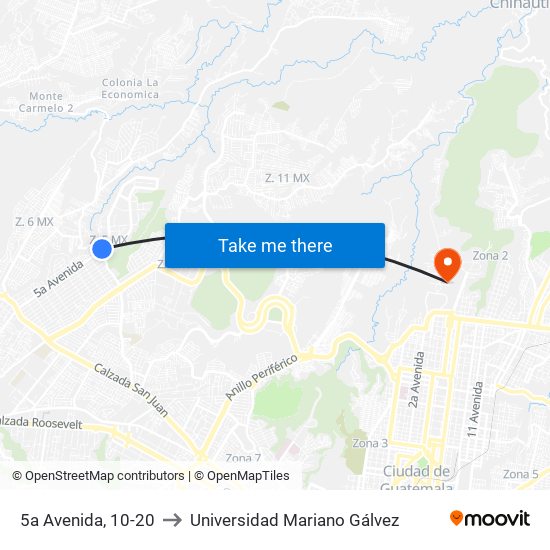 5a Avenida, 10-20 to Universidad Mariano Gálvez map